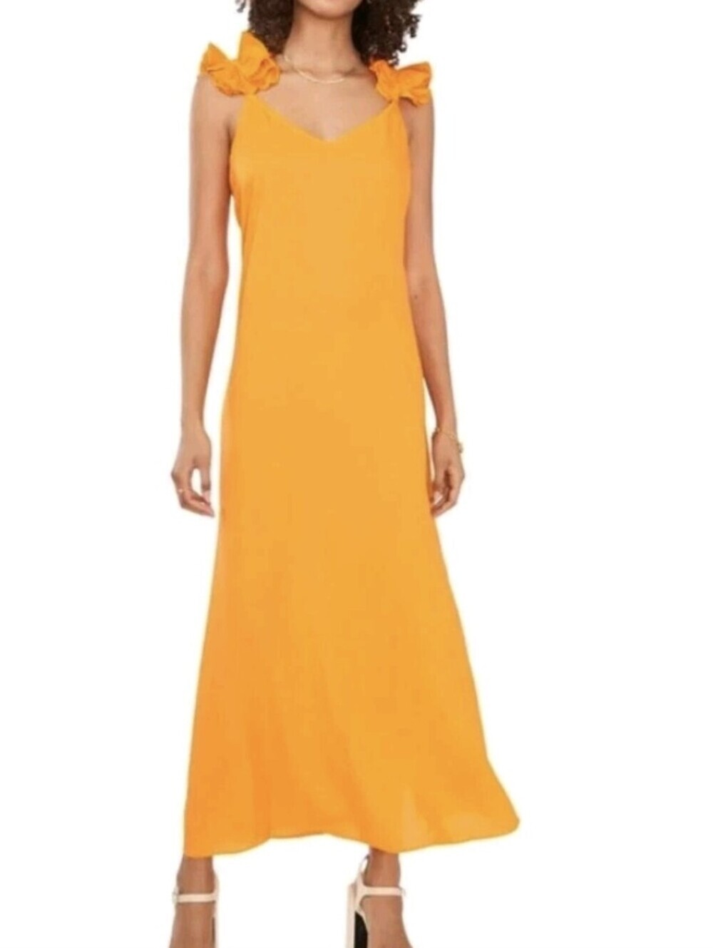 Vince Camuto Orange Ruffle-Shoulder Maxi Dress...Size:M